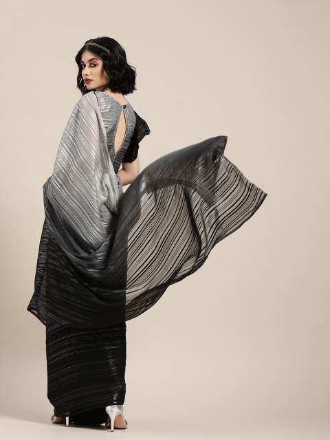 

Tikhi Imli Grey & Black Polyester Striped Saree