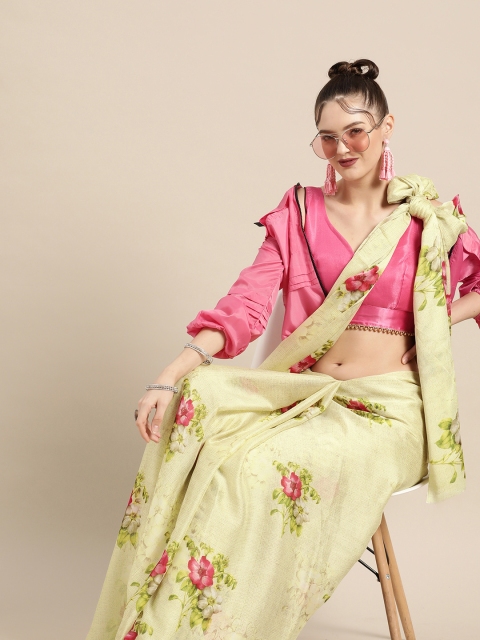 Tikhi Imli Green & Pink Floral Printed Saree