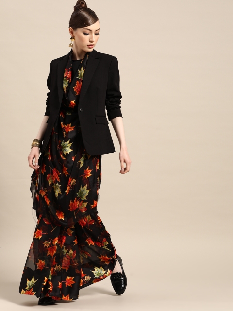 

Tikhi Imli Black & Orange Floral Saree