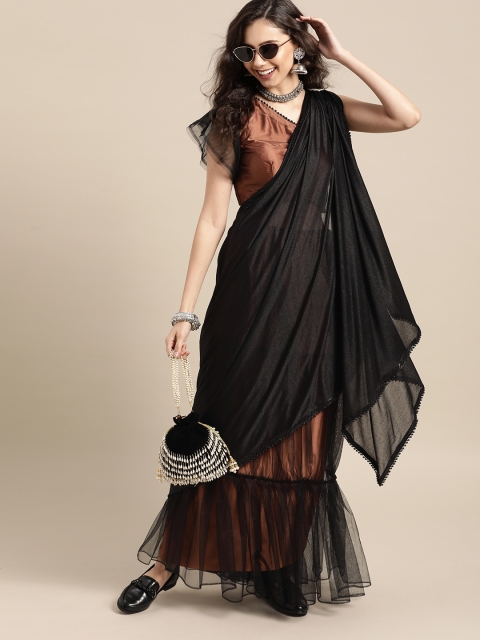 

Tikhi Imli Deep Black and Rust Sleek Net Saree