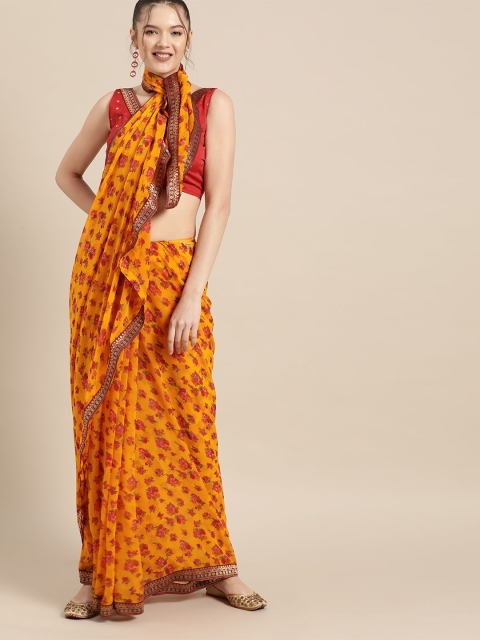 

Tikhi Imli Mustard Yellow & Pink Floral Print Saree