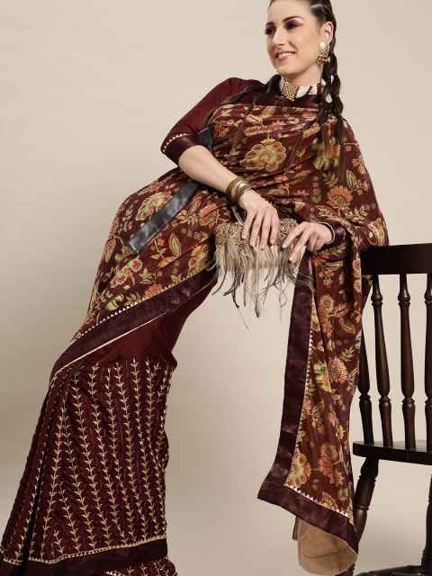 

Tikhi Imli Burgundy & & Brown Floral Print Saree
