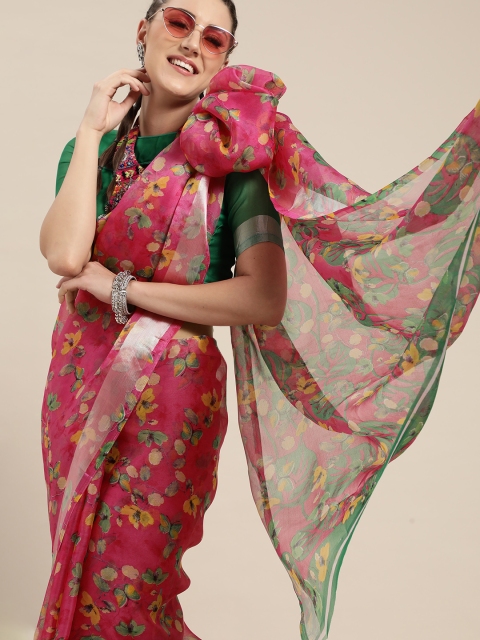 

Tikhi Imli Pink & Green Printed Celebrity Saree