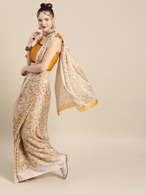 

Tikhi Imli Cream-Coloured & Yellow Floral Printed Saree