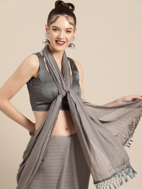 

Tikhi Imli Deep Grey Striped Art Silk Saree