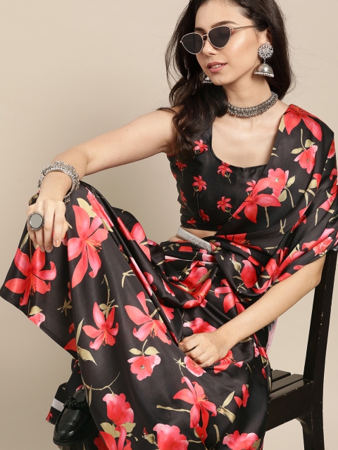 

Tikhi Imli Black & Pink Floral Print Saree