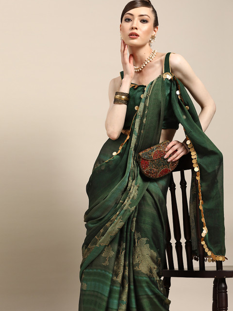 

Tikhi Imli Green Floral Printed Saree