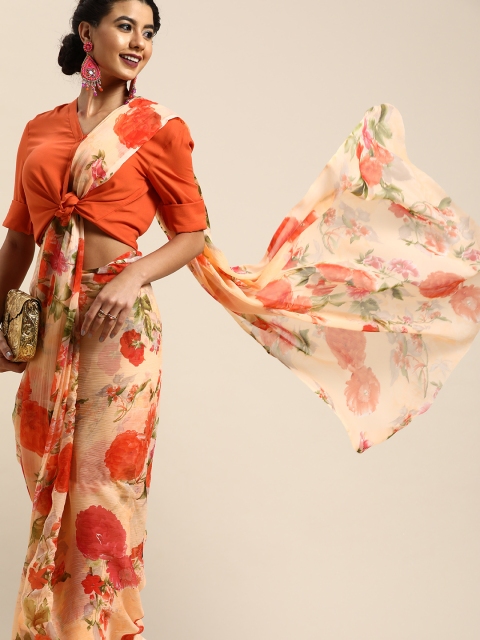 

Tikhi Imli Classic Peach and Orange Printed Poly Chiffon Saree