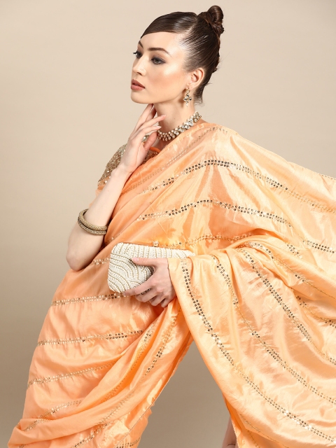 

Tikhi Imli Classic Peach Embellished Art Silk Saree