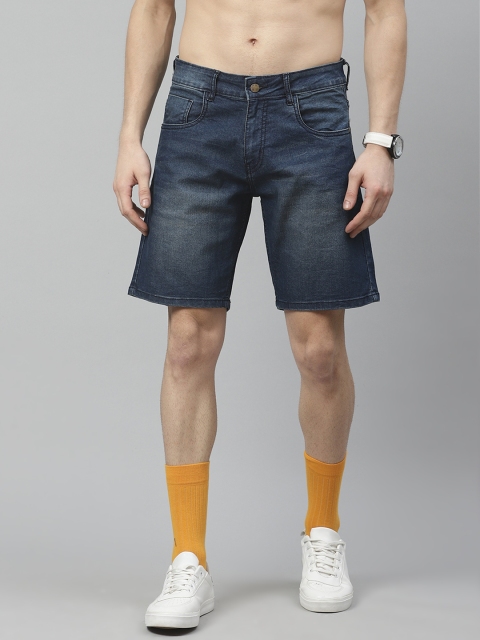 

Kook N Keech Men Blue Washed Pure Cotton Regular Fit Denim Shorts