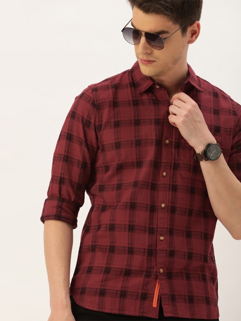 

SINGLE Men Maroon & Purple Slim Fit Checked Casual Shirt