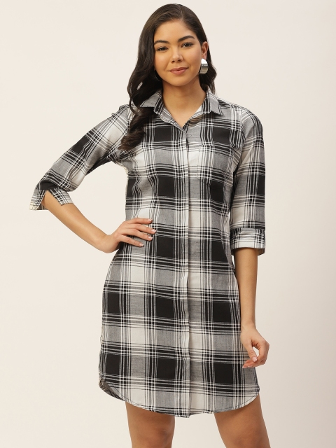 

Hancock Women Black & White Checked Pure Cotton Shirt Dress