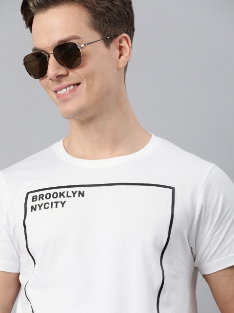 

HERENOW Men White Typography Printed Pure Cotton T-shirt