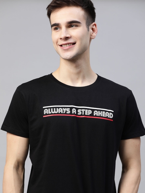 

HERENOW Men Black Typography Printed Pure Cotton T-shirt