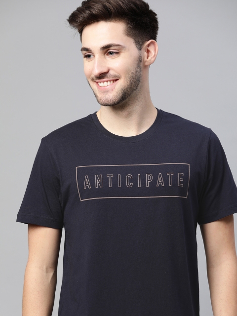 

HERENOW Men Navy Blue Pure Cotton Typography Printed Pure Cotton T-shirt