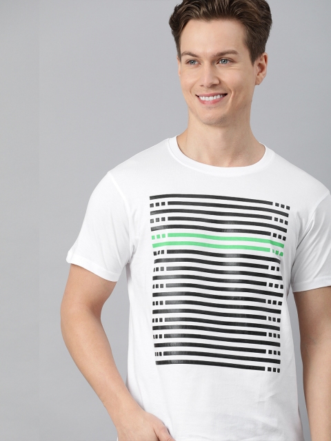 

HERENOW Men White Printed Pure Cotton T-shirt