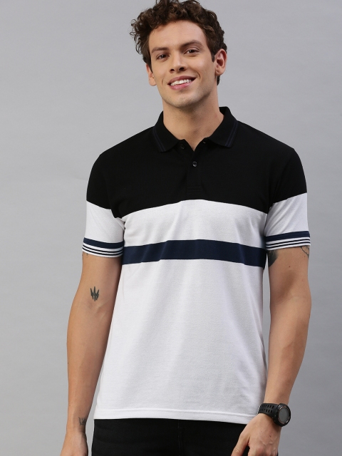 

HERE&NOW Men Navy Blue & White Colourblocked Polo Collar T-shirt