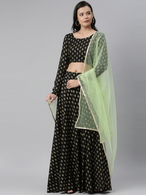 

Swishchick Black & Gold-Toned Printed Ready to Wear Lehenga & Blouse with Dupatta