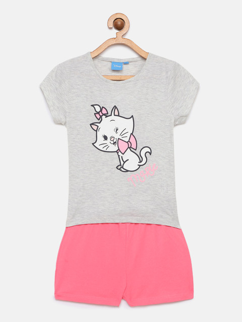 

Loocust Girls Grey Disney Animals Tshirt with Plain Shorts