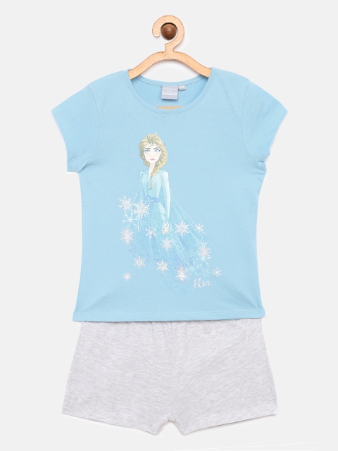 

Loocust Girls Blue Disney Frozen Tshirt with Plain Shorts