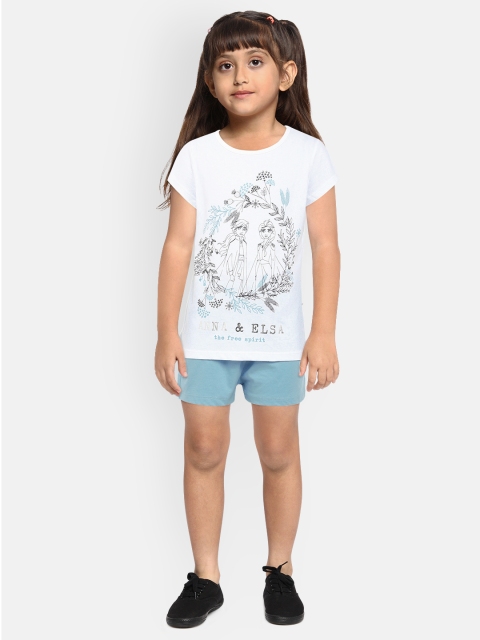 

Loocust Girls White Disney Frozen Tshirt with Plain Shorts