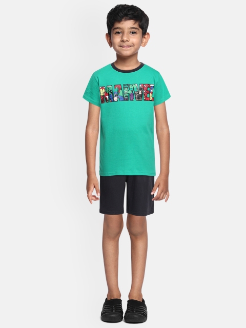 

Loocust Boys Green Marvel Avengers Tshirt with Plain Shorts