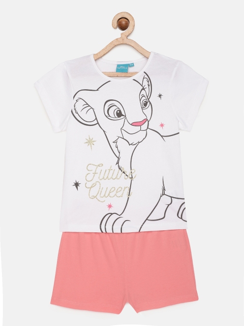 

Loocust Girls White Disney Animals Tshirt with Plain Shorts