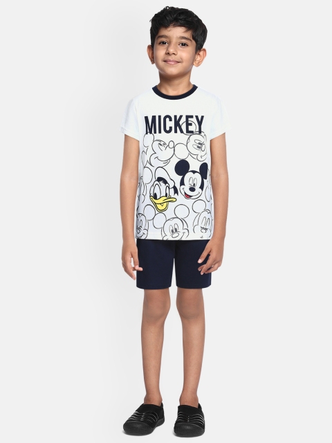 

Loocust Boys White Disney Mickey Mouse Tshirt with Plain Shorts