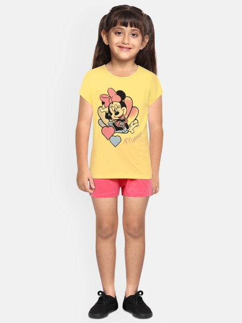

Loocust Girls Yellow Disney Minnie Mouse Tshirt with Plain Shorts