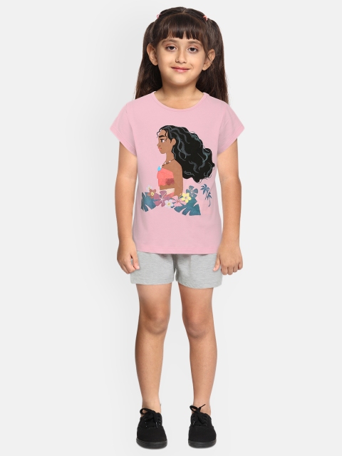 

Loocust Girls Pink Disney Vaiana Tshirt with Plain Shorts
