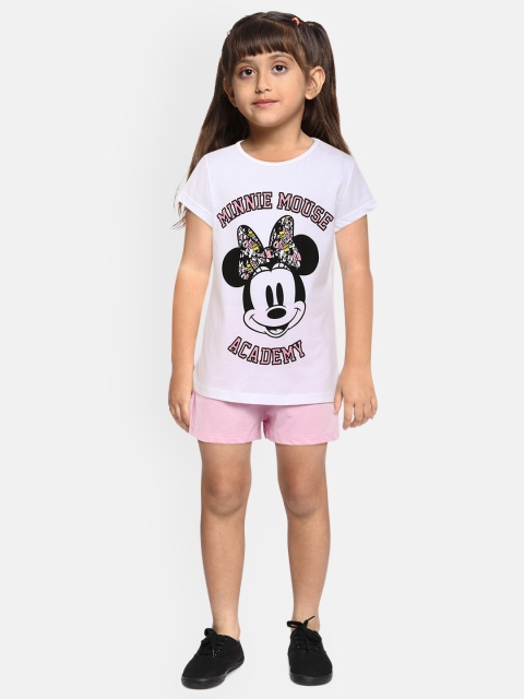 

Loocust Girls White Disney Minnie Mouse Tshirt with Plain Shorts