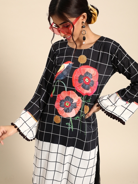 

Tikhi Imli Women Black & White Printed Flared Sleeves Kurta