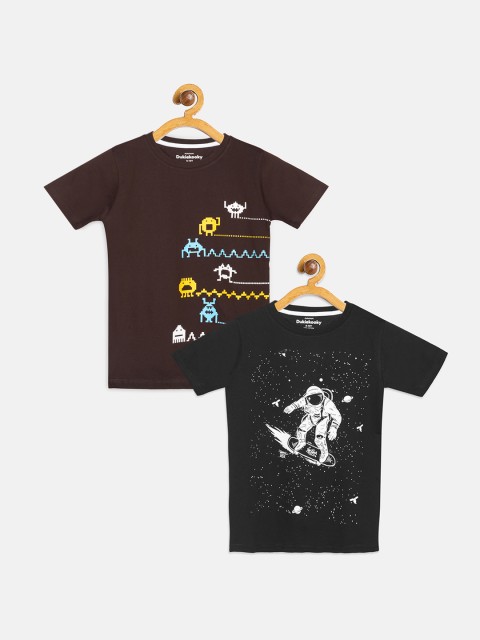 

DukieKooky Boys Multicoloured Set of 2 Printed Round Neck T-shirt, Multi