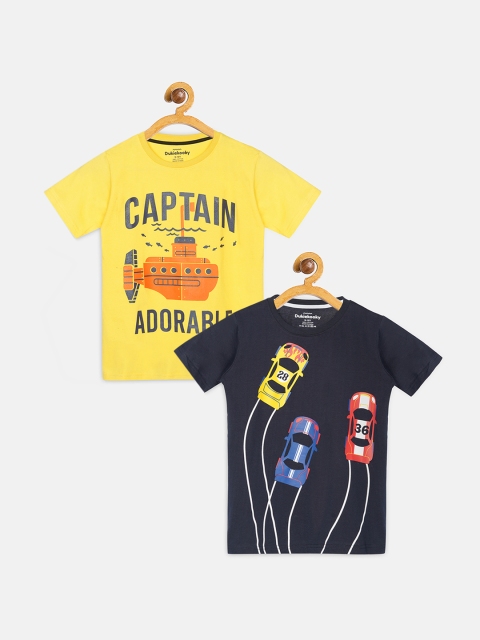 

DukieKooky Boys Pack of 2 Printed Round Neck Pure Cotton T-shirts, Navy blue