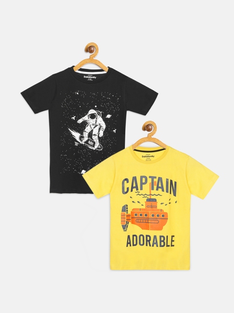 

DukieKooky Boys Yellow Printed Round Neck T-shirt