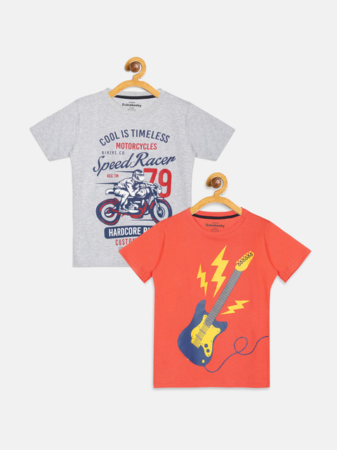 

DukieKooky Boys Pack Of 2 Printed Round Neck Cotton T-shirts, Green