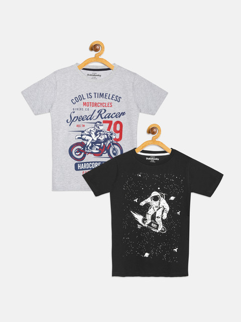 

DukieKooky Boys Multicoloured Set of 2 Printed Round Neck T-shirt, Multi