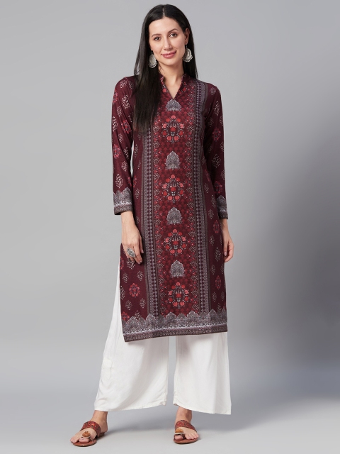 

Biba Women Magenta & Grey Ethnic Motifs Printed Winter Kurta