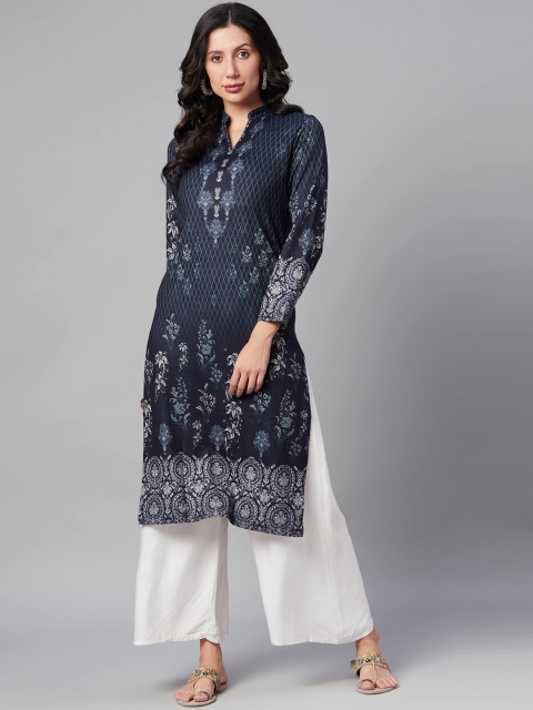 

Biba Women Blue Ethnic Motifs Printed Winter Kurta