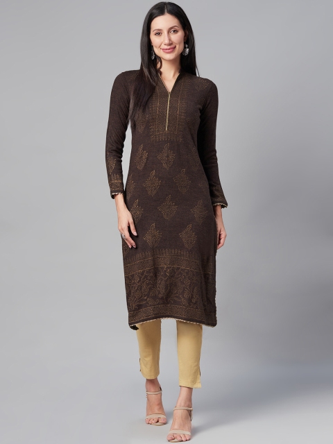 

Biba Women Brown & Beige Ethnic Motifs Printed Winter Kurta