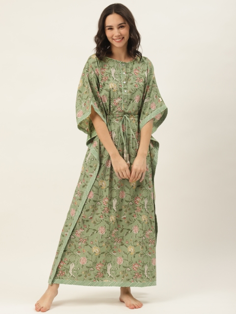

DREAMSS BY SHILPA SHETTY Green & Pink Printed Kaftan Nightdress