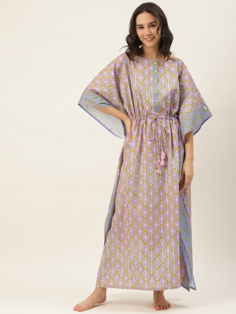 

DREAMSS BY SHILPA SHETTY Purple & Green Printed Maxi Kaftan Nightdress