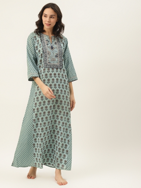 

DREAMSS BY SHILPA SHETTY Green & Grey Printed Maxi Nightdress