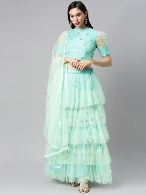

DIVASTRI Green Embellished Sequinned Semi-Stitched Lehenga & Unstitched Blouse With Dupatta
