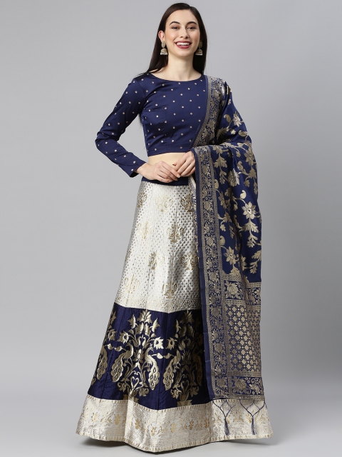 

DIVASTRI Navy Blue & Grey Ready to Wear Lehenga & Unstitched Blouse With Dupatta