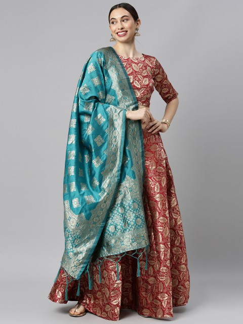 

DIVASTRI Maroon & Blue Banarasi Lehenga Choli