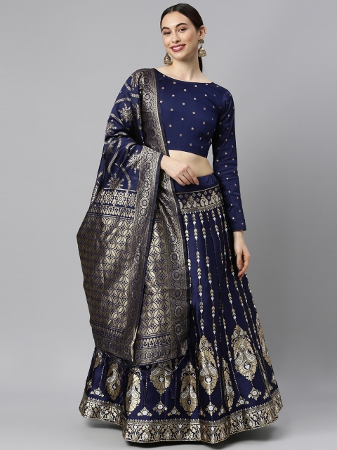 

DIVASTRI Navy Blue & White Banarasi Lehenga Choli