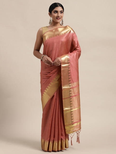 

DIVASTRI Rose Gold Silk Cotton Solid Banarasi Saree