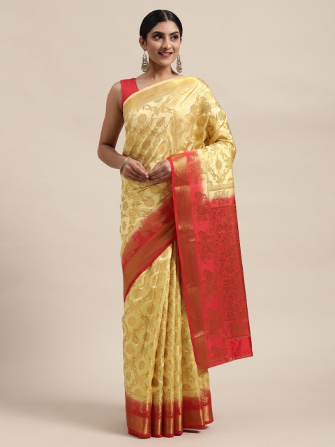 

DIVASTRI Yellow & Red Silk Blend Woven Design Banarasi Saree