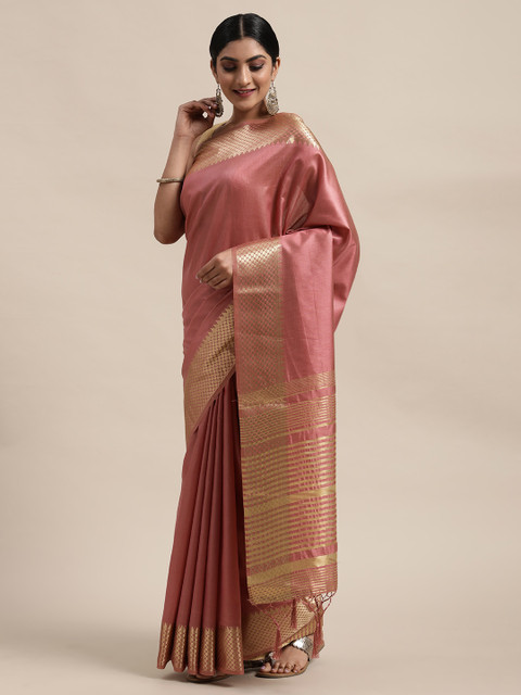 

DIVASTRI Rose Gold Silk Cotton Solid Banarasi Saree